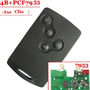 Shipping free (1 pcs ) 4 Button smart card with pcf7953 433mhz for Renault Clio Smart Card Excellent Quality