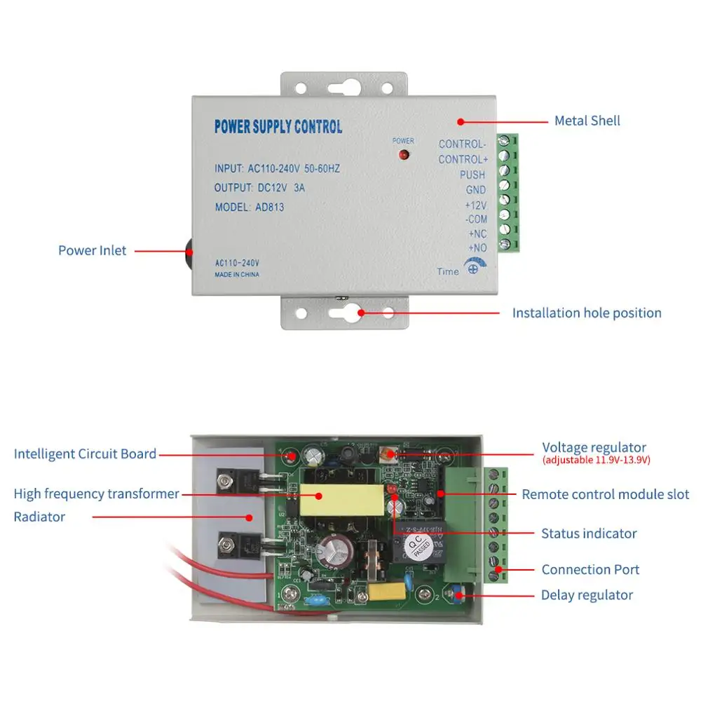 TMEZON Power Supply Control for Electric Strike Lock Narrow Type Electric Door Lock