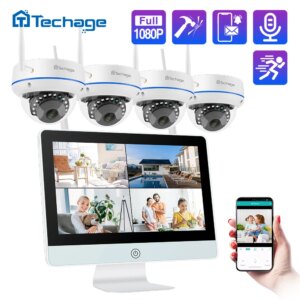 Techage 8CH 1080P 2MP Wireless NVR 12" LCD Screen CCTV Security System Dome Indoor Audio WIFI IP Camera Video Surveillance Set