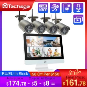 Techage 8CH 1080P Wireless Security Camera System 12" LCD NVR 2MP IR Outdoor Waterproof CCTV Wifi Camera Video Surveillance Set