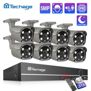Techage 8CH 5MP HD POE NVR Kit CCTV Security System Two Way Audio AI Face Detect IP Camera Outdoor Video Surveillance Camera Set