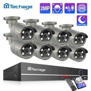 Techage H.265 8CH 1080P POE NVR Kit CCTV Security System Two Way Audio 2MP AI IP Camera Outdoor Video Recorder Surveillance Set