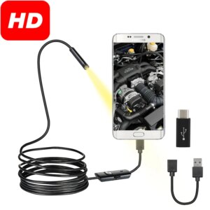 USB Endoscope Camera Flexible IP67 Waterproof 6 Adjustable LEDs Inspection Borescope Camera Micro USB OTG Type C for Android PC