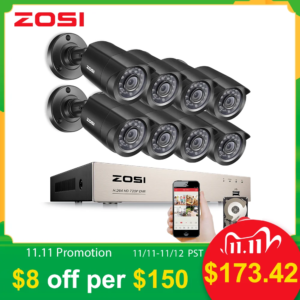 ZOSI 8CH Video Surveillance System 8x720P 1.0MP Outdoor/Indoor IR Weatherproof Home Security Cameras HD CCTV DVR kit