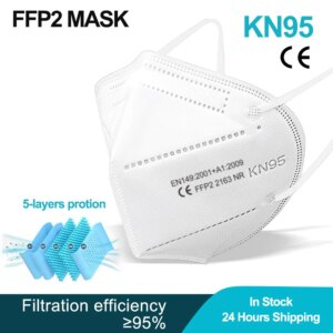 50 pcs KN95 Mascarillas certificadas FFP2 reutilizable White Mask 5 Layers Filter Protective Face Mask ffp2 For Mascarillas