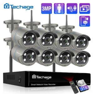 8CH 3MP Security Surveillance Wireless Camera Kit Humen Detected Two Way Audio Record P2P WIFI IP Camera CCTV WIFI System Set