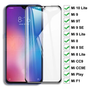 9D Full Cover Protective Glass For Xiaomi Mi 10 9 8 Lite Pocophone F1 Screen Protector Mi 9 8 SE CC9 CC9E Play Tempered Glass