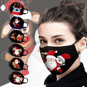 Adult Soft Cotton Mouth Mask Christmas Santa Elk Printed Mask Anti-pollution Protective Mouth Cover Ear Hook Mouth Muffle