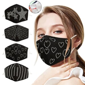 Adult Woman Solid Flash Anti Dust Mask Fashion Diamond Mask Washable Mouth Caps Adjustable earloop mouth-mask mascarillas