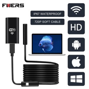FUERS WIFI Endoscope Camera HD 720P 8mm Lens Wireless Inspection Soft Cable Waterproof Borescope Android IOS Phone Endoscope