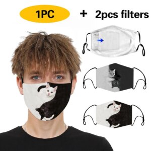 RReusable Mask With 2Pcs Filters Cat Print Mouth Cover Washable Mouth Mask Protective Face Mask Cloth Mouth Caps mascarillas