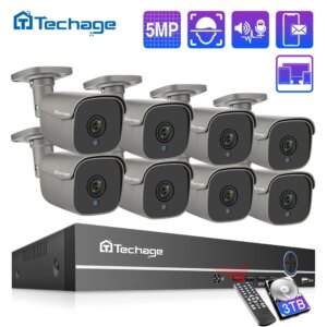 Techage 8CH 5MP HD POE NVR Kit CCTV System Two Way Audio AI IP Camera IR Cut Outdoor P2P Remote Video Security Surveillance Set