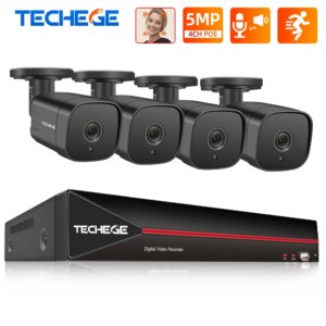 Techege H.265 4CH 5MP POE Security Camera System Kit Face Detection IP Camera Outdoor Waterproof CCTV Video Surveillance NVR KIT