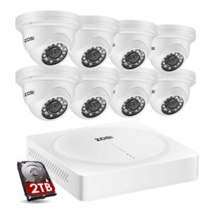 ZOSI 8CH 5MP Super HD Camera Security CCTV System H.265 DVR with 2TB and 8pcs Outdoor/Indoor Waterproof Video Surveillance Kit